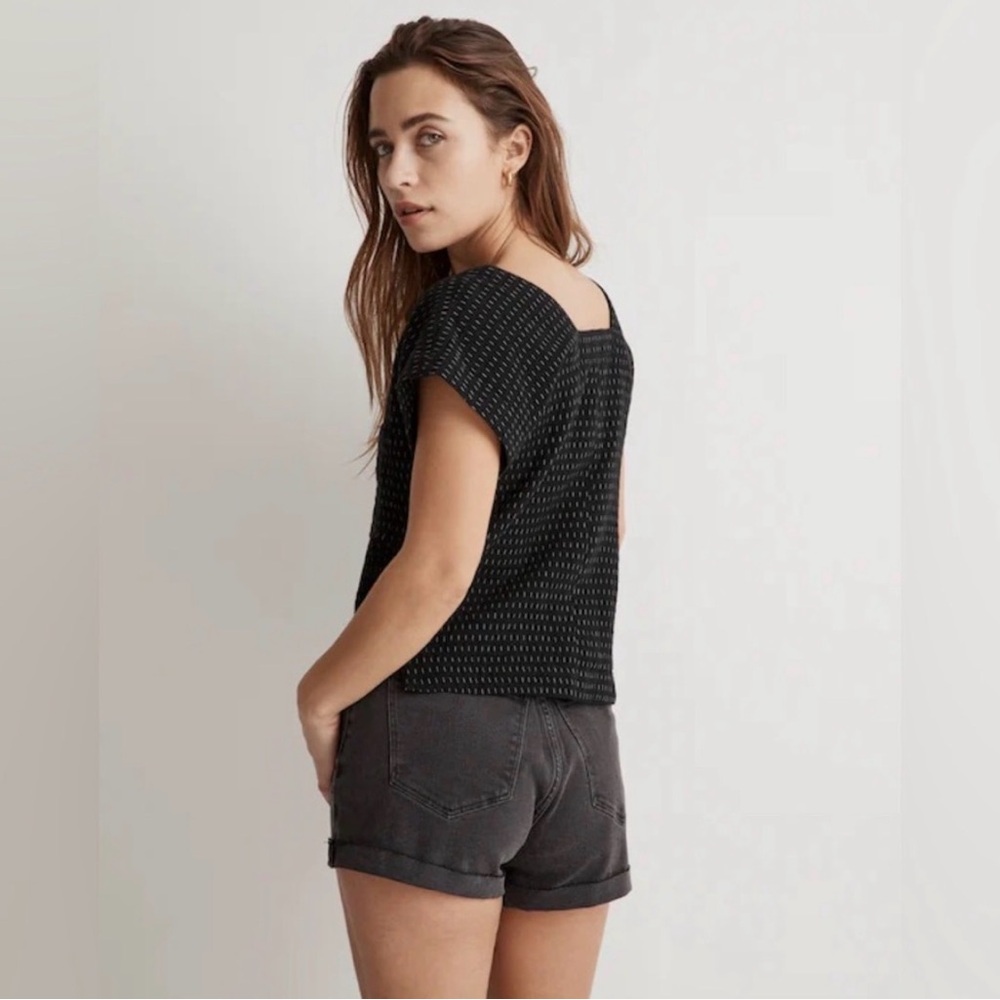 NWT Madewell Black Jacquard Square Neck Too. Black Size Medium. Stitch Pattern. - Picture 2 of 6